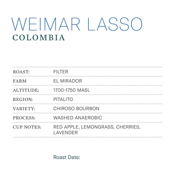 Colombia Weimar Lasso Chiroso Bourbon 250g