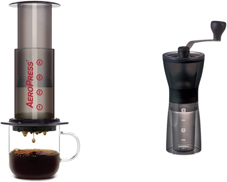 AeroPress Coffee and Espresso Maker & Hario Mini Mill Slim Plus Hand Grinder